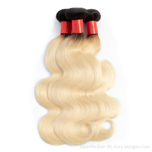 Wholesale Cheap 1B 613 Blonde Black Roots Ombre Color bundle Straight Hair Weave Brazilian Body WaveCuticle Aligned Human Hair